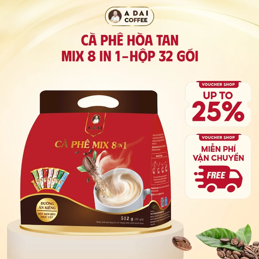 Cà phê hòa tan mix 8in1 (túi 32 gói) - A Đại
